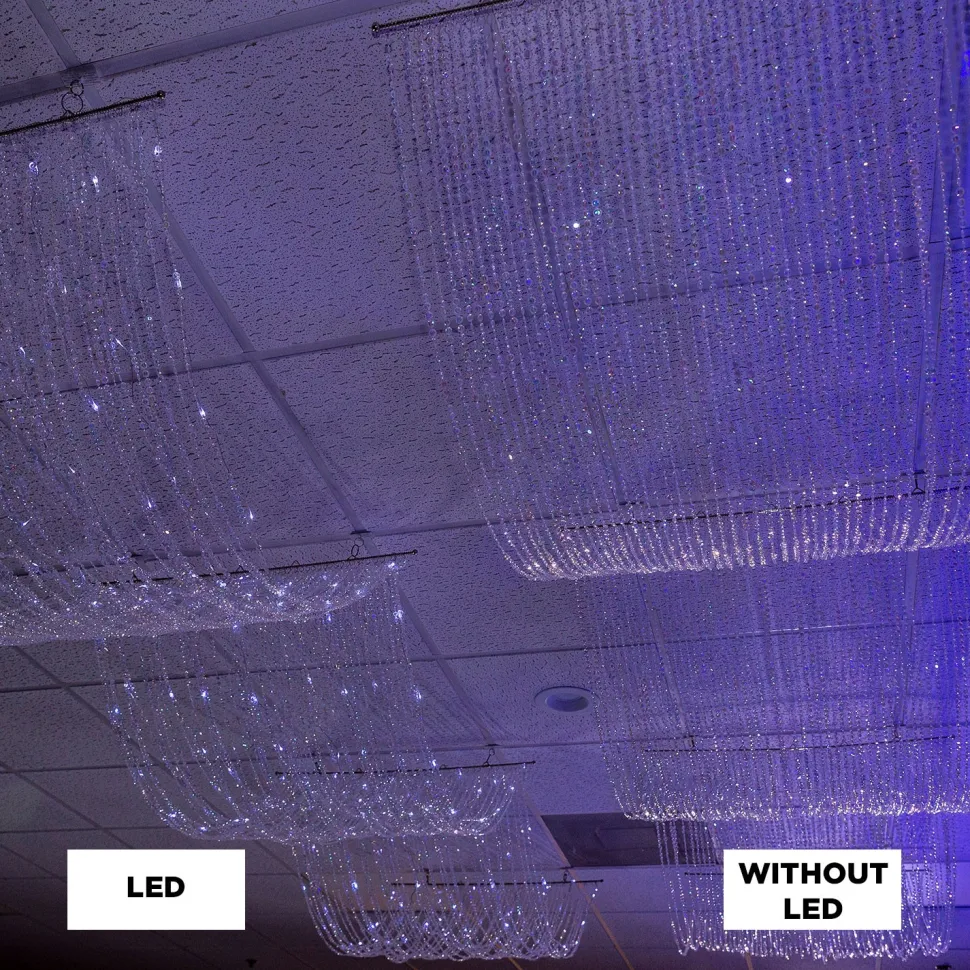 DecoStar™ 15ft. Crystal Ceiling Draping Panel w/ LED Lights - Pure White - 20" Wide
