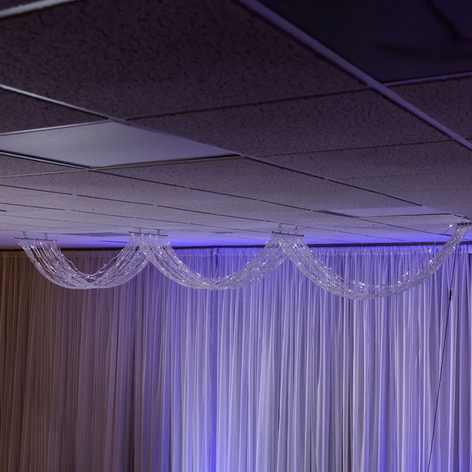 DecoStar™ 15ft. Crystal Ceiling Draping Panel w/ LED Lights - Pure White - 20" Wide
