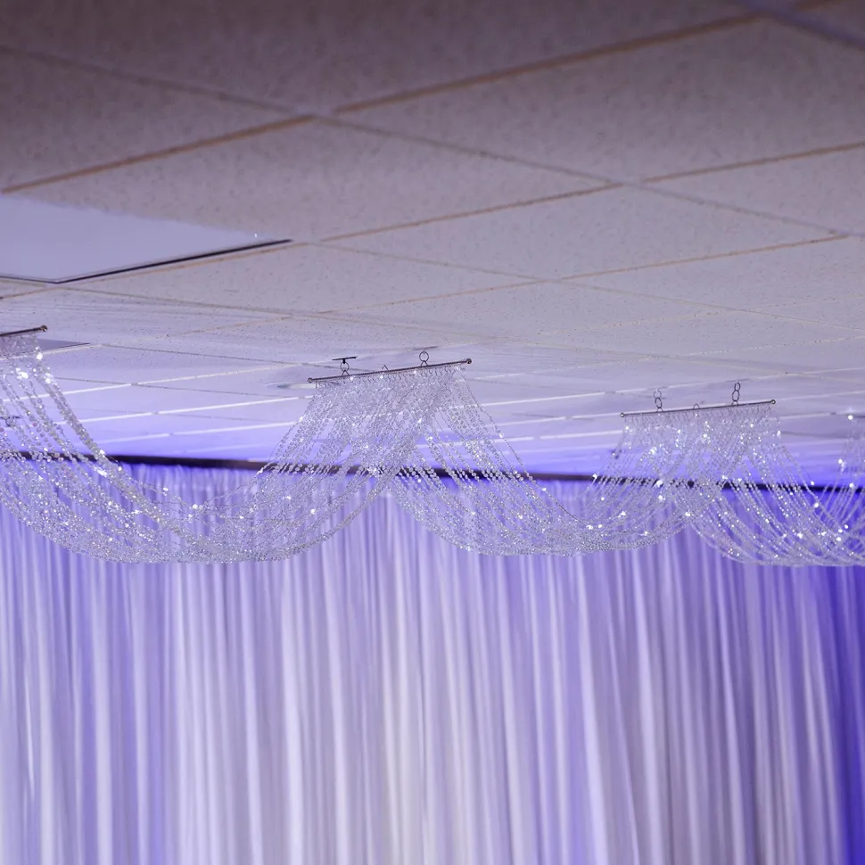 DecoStar™ 15ft. Crystal Ceiling Draping Panel w/ LED Lights - Pure White - 20" Wide