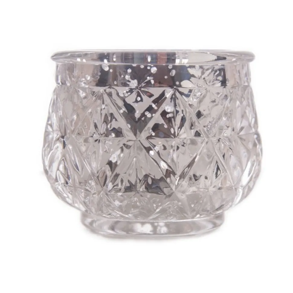 DecoStar™ 2 1/2" Glam Diamond Etched Mercury Glass Candle/Votive Holder - Silver - 6 PACK