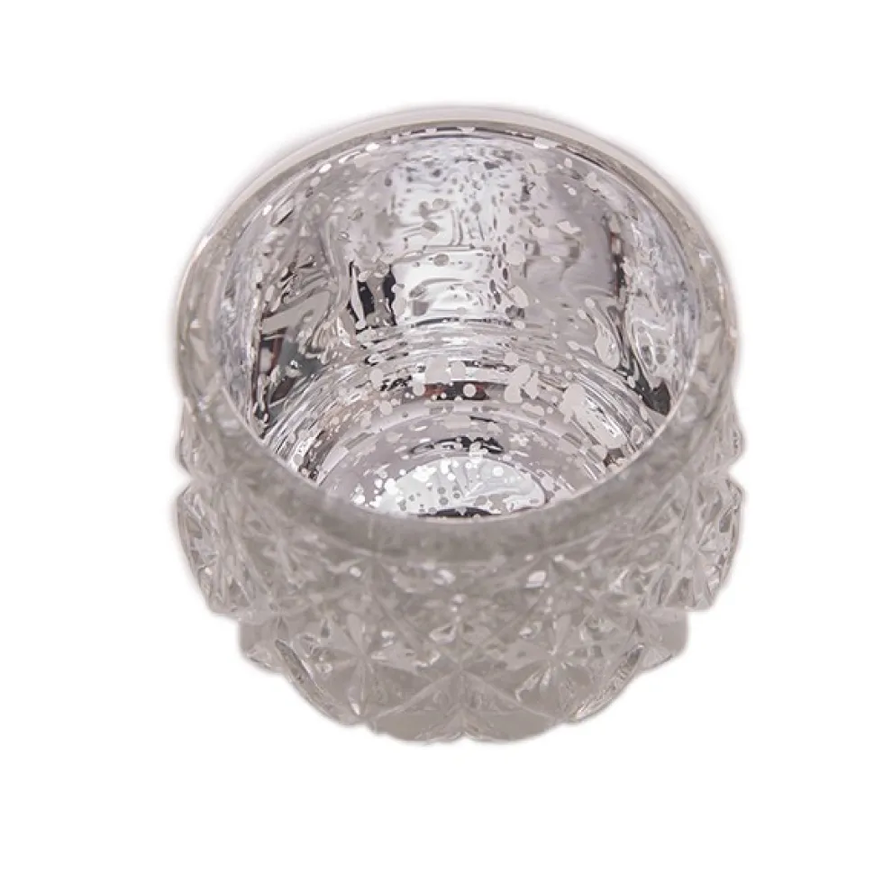 DecoStar™ 2 1/2" Glam Diamond Etched Mercury Glass Candle/Votive Holder - Silver - 6 PACK
