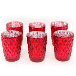 DecoStar™ 3 1/2" Glam Small Diamond Etched Mercury Glass Candle/Votive Holder - Red - 6 PACK