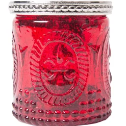 DecoStar™ Glass Candle Holder w/ Metal Trim- 2.7" - 6 PACK - Red