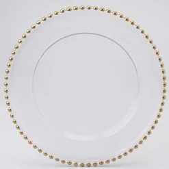 Decostar™ Glass Charger Plate with Gold Beaded Edge 12½" - 8 Pieces