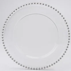Decostar™ Glass Charger Plate with Silver Beaded Edge 12½" - 8 Pieces