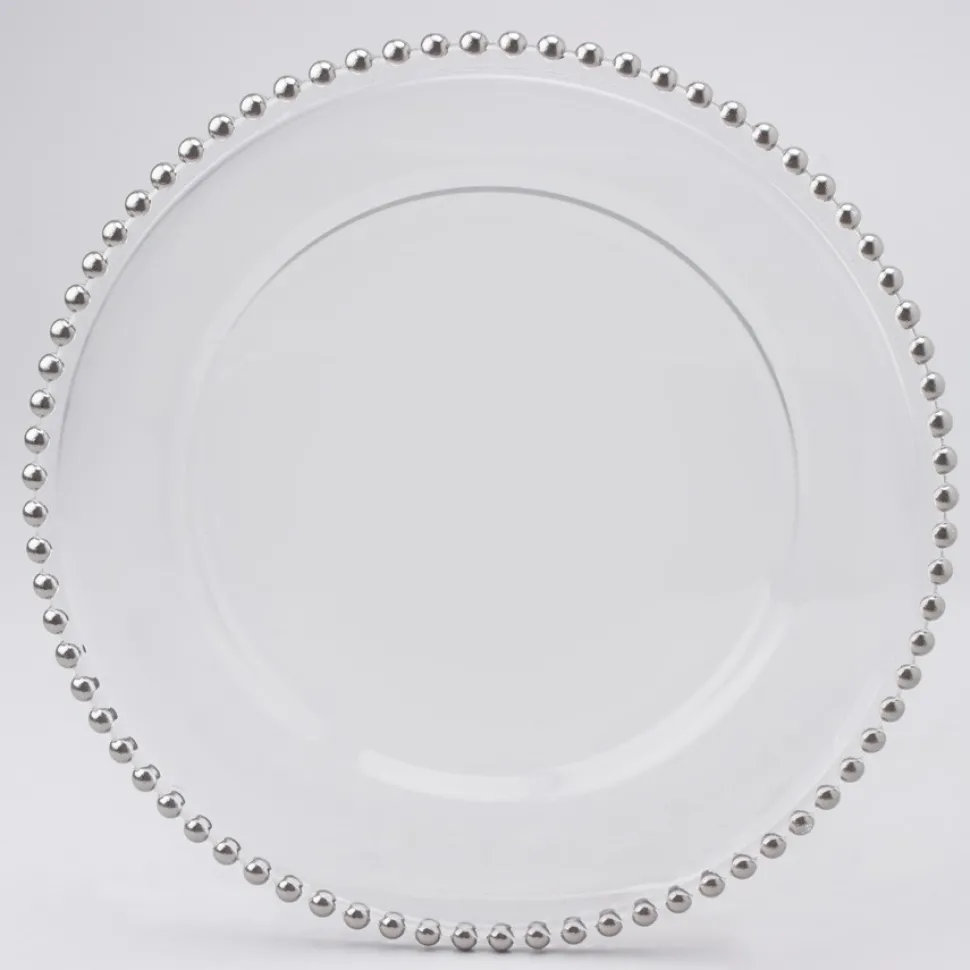 Decostar™ Glass Charger Plate with Silver Beaded Edge 12½" - 8 Pieces