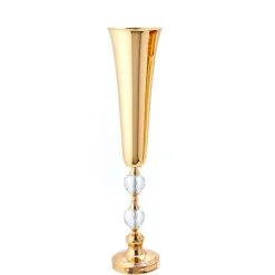 Decostar™ Gold Aluminum Trumpet Vase with Crystal - 26"