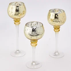 Decostar™ Gold Mercury Glass Stem Candle Holder - 3pc/set - 12", 14", 16"
