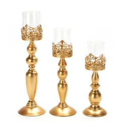 Decostar™ Gold Metal Pedestal Candle Holder Set of 3!