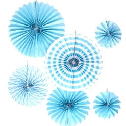 Decostar™ Hanging Paper Fan 6 Piece Set, 18 Sets - Blue