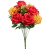 Decostar™ 12 Head Bulgarian Rose And Snow Ball Hydrangea Bush 19" - Red