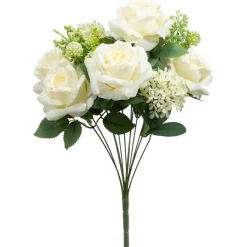 Decostar™ 12 Head Bulgarian Rose And Snow Ball Hydrangea Bush 19" - White