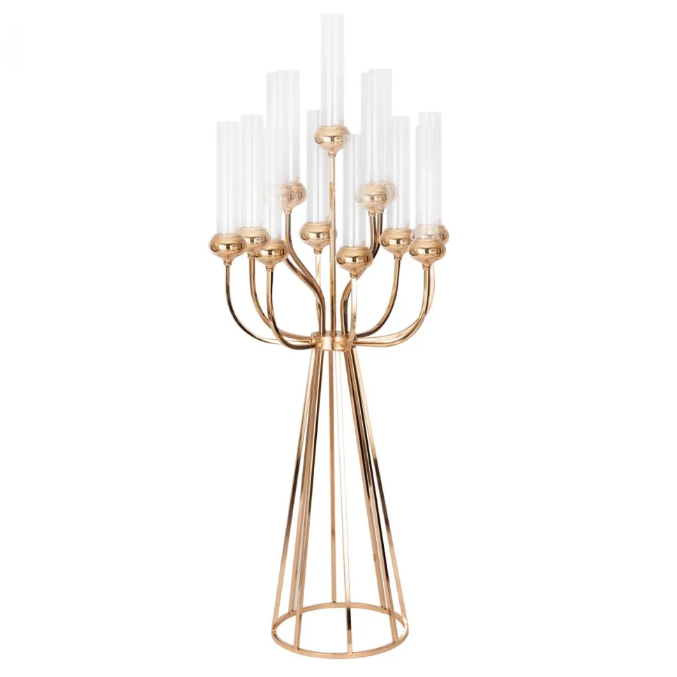 Decostar™ 13 Head Candle Holder with Cylinder Shade 47" - Gold