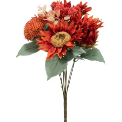 Decostar™ 9 Head Sunflower and Button Mum Bouquet 17" - Red