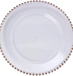 Decostar™ 12.5in Plastic Charger Plate with Beaded Rim 12½" - Rose Gold - 24 Pack