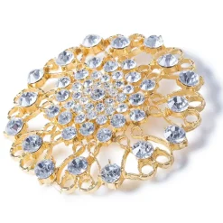 DecoStar™ JUMBO Round Ornate Diamond-Studded Brooch in Gold