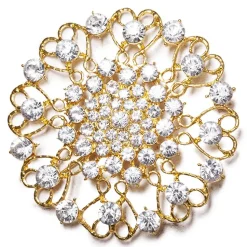 DecoStar™ JUMBO Round Ornate Diamond-Studded Brooch in Gold
