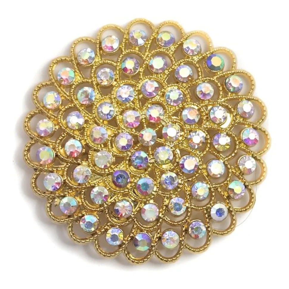 DecoStar™ Large Concentric Iridescent Gemstone Brooch in Gold