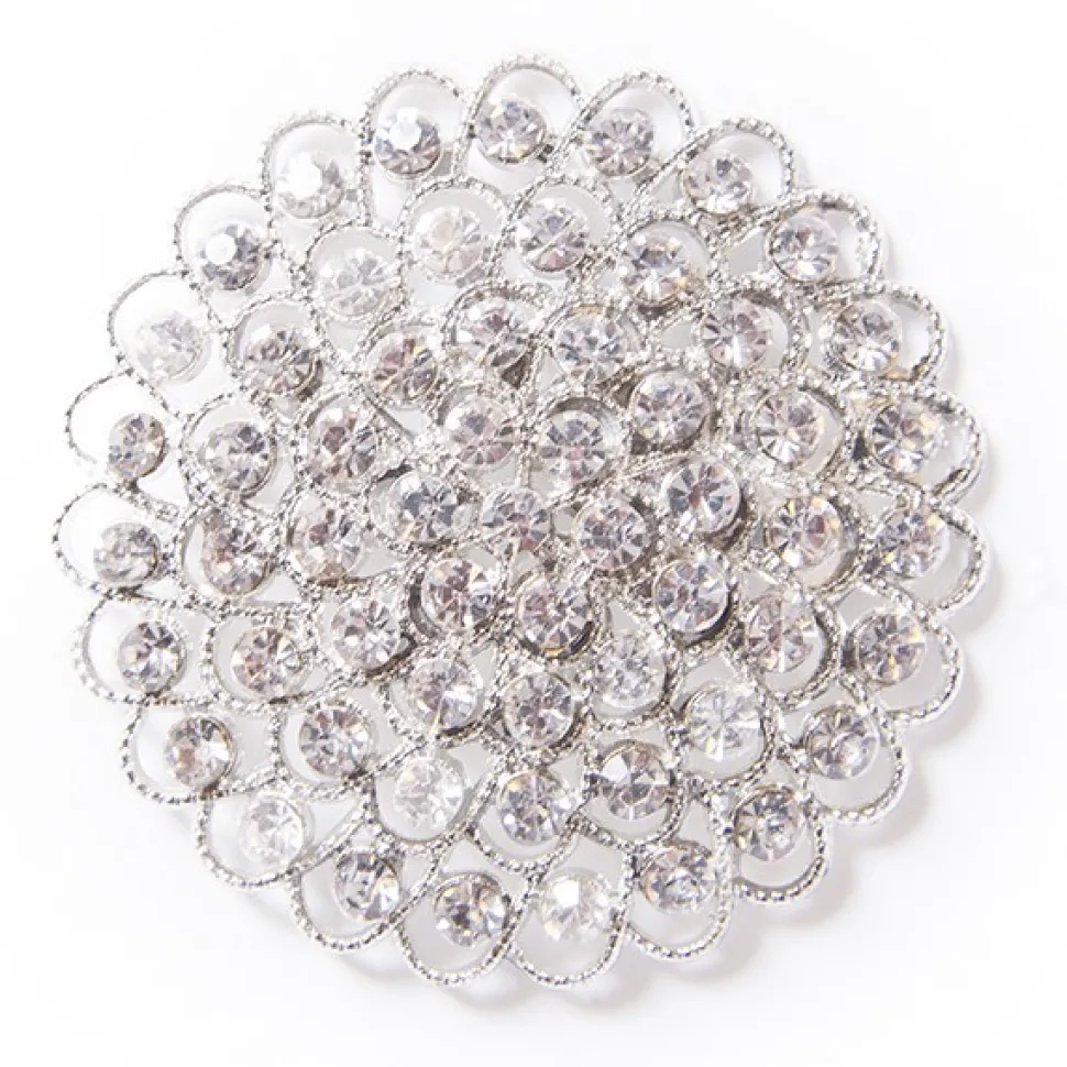 DecoStar™ Large Concentric Non-Iridescent Gemstone Brooch in Silver
