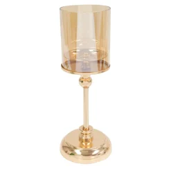 Decostar™ Metal Candle Holder With Glass Shade 12½" - Gold