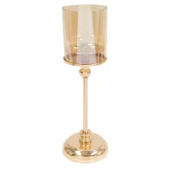 Decostar™ Metal Candle Holder With Glass Shade 14½" - Gold