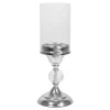 Decostar™ Metal Candle Holder With Cylinder Glass Shade 12½" - Silver