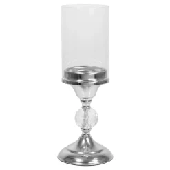 Decostar™ Metal Candle Holder With Cylinder Glass Shade 12½" - Silver