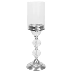 Decostar™ Metal Candle Holder With Cylinder Glass Shade 15½" - Silver
