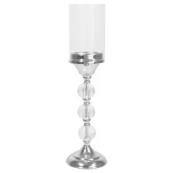 Decostar™ Metal Candle Holder With Cylinder Glass Shade 17¾" - Silver