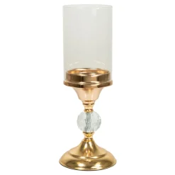 Decostar™ Metal Candle Holder With Cylinder Glass Shade 12½" - Gold