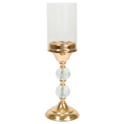 Decostar™ Metal Candle Holder With Cylinder Glass Shade 15½" - Gold