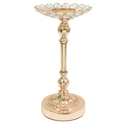 Decostar™ Metal Crystal Flower Shaped Candle Holder 10¾" - Gold