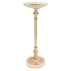 Decostar™ Metal Crystal Flower Shaped Candle Holder 15" - Gold