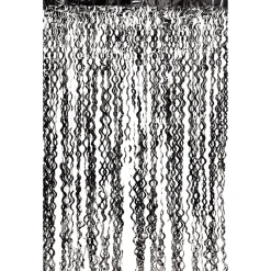 Decostar™ Metallic Curly Foil Fringe Curtain 96" - Black