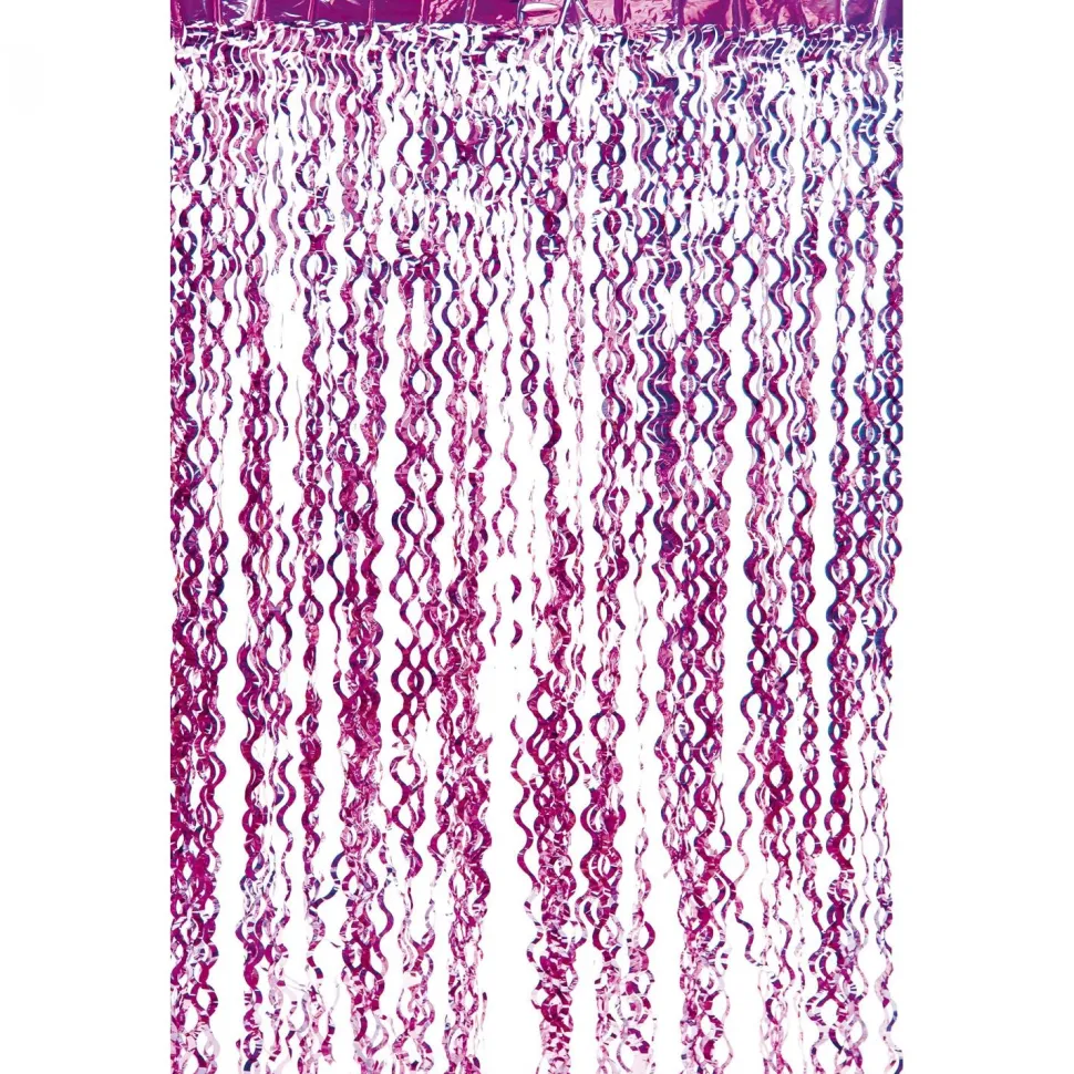 Decostar™ Metallic Curly Foil Fringe Curtain 96" - Fuchsia