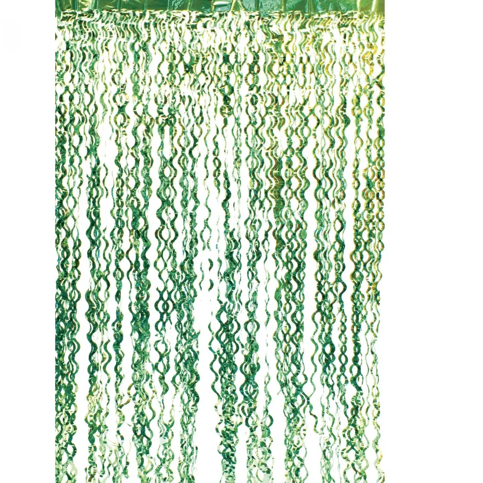 Decostar™ Metallic Curly Foil Fringe Curtain 96" - Green