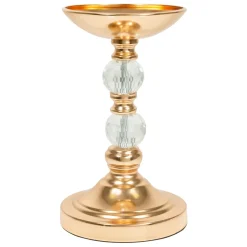 Decostar™ Metal Pillar Centerpiece with Crystal Globes 10½" - Gold