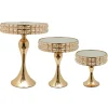 Decostar™ Metal Round Crystal Embellished Cake Stand With Mirror Top 3pc/set - Gold