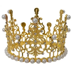 Decostar™ Metal Royal Crown with Rhinestones and Pearls - Gold