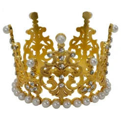 Decostar™ Metal Royal Crown with Rhinestones and Pearls - Gold