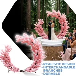 Decostar™ Pink Hydrangea Floral Partial Round Wedding Ceremony Arch - 8 Feet Tall