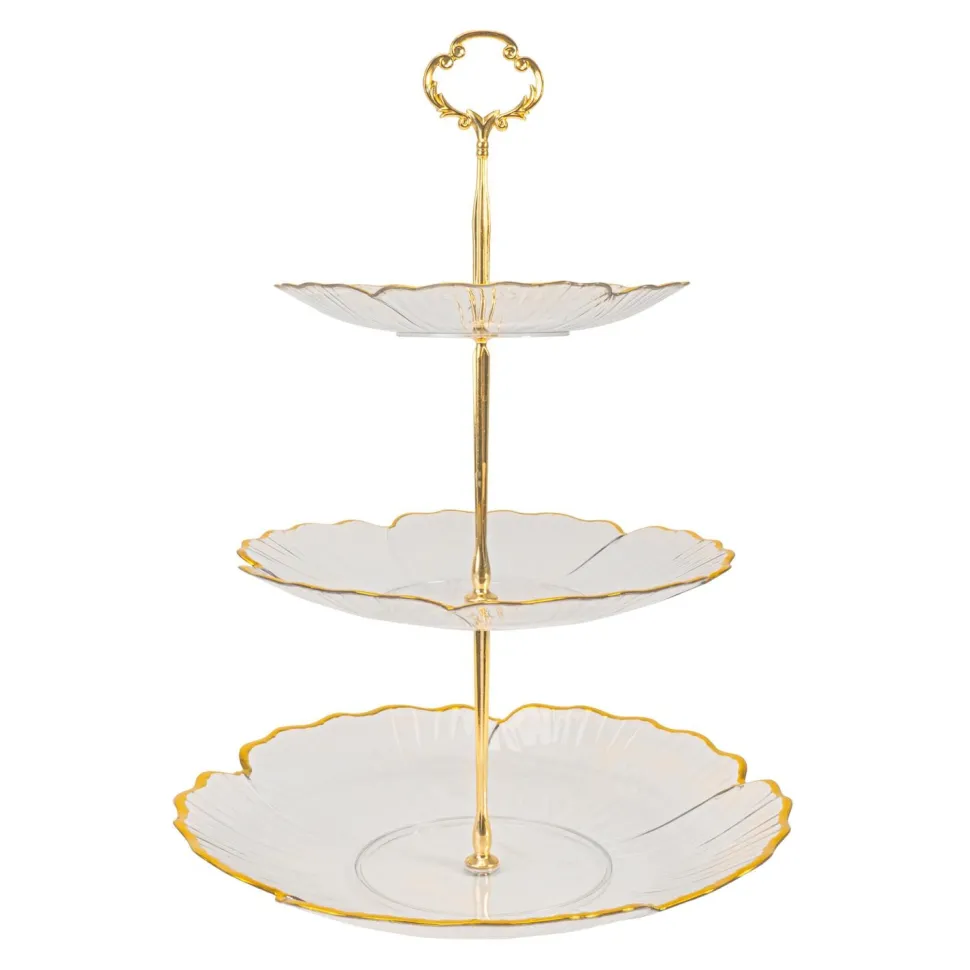 Decostar™ Plastic Cake Stand 3 Tier with Gold Rim - Clear