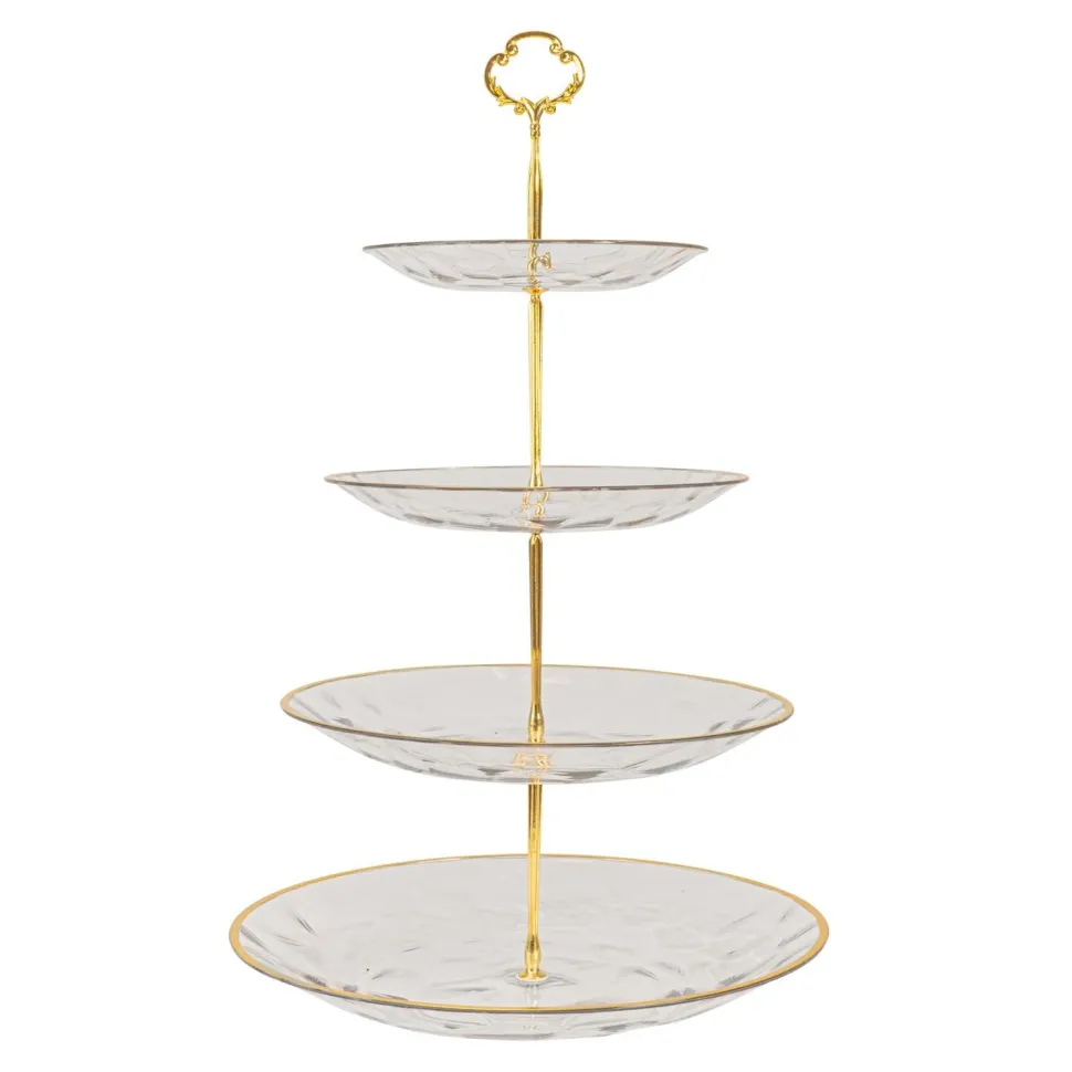Decostar™ Plastic Cake Stand 4 Tier with Gold Rim - Clear