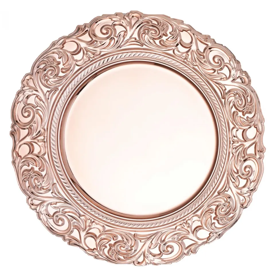 Decostar™ Plastic Charger Plate With Engraved Rim 14" - 24 Plates - Rose Gold