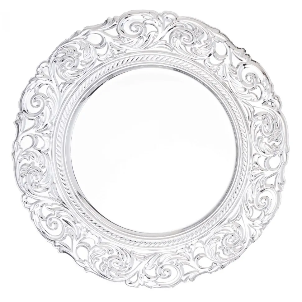 Decostar™ Plastic Charger Plate With Engraved Rim 14" - 24 Plates - Silver