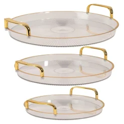 Decostar™ Plastic Round Serving Tray 3pc/set with Gold Edge
