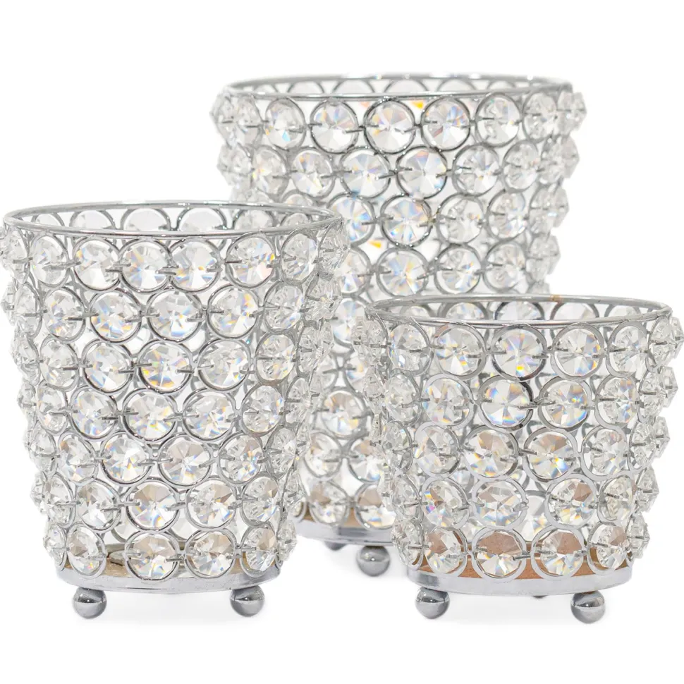DecoStar™ Real Crystal Cylinder Candle Holder 3 Piece Set!
