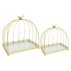 Decostar™ Rectangle Birdcage Cake Stand With Mirror 2pc/set - Gold