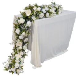 Decostar™ Rose with Greenery Table Runner 78" - White