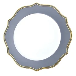 Decostar™ Scalloped with Gold Trim Plastic Charger Plate 13" - 24 Pieces - Grey